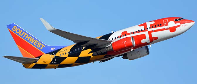 Southwest Boeing 737-7H4 N214WN Maryland One, Phoenix Sky Harbor, January 19, 2016